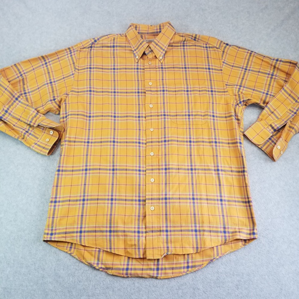 VTG Burberry London Mens Large Yellow Plaid Cotton Button Down Made in USA 90s